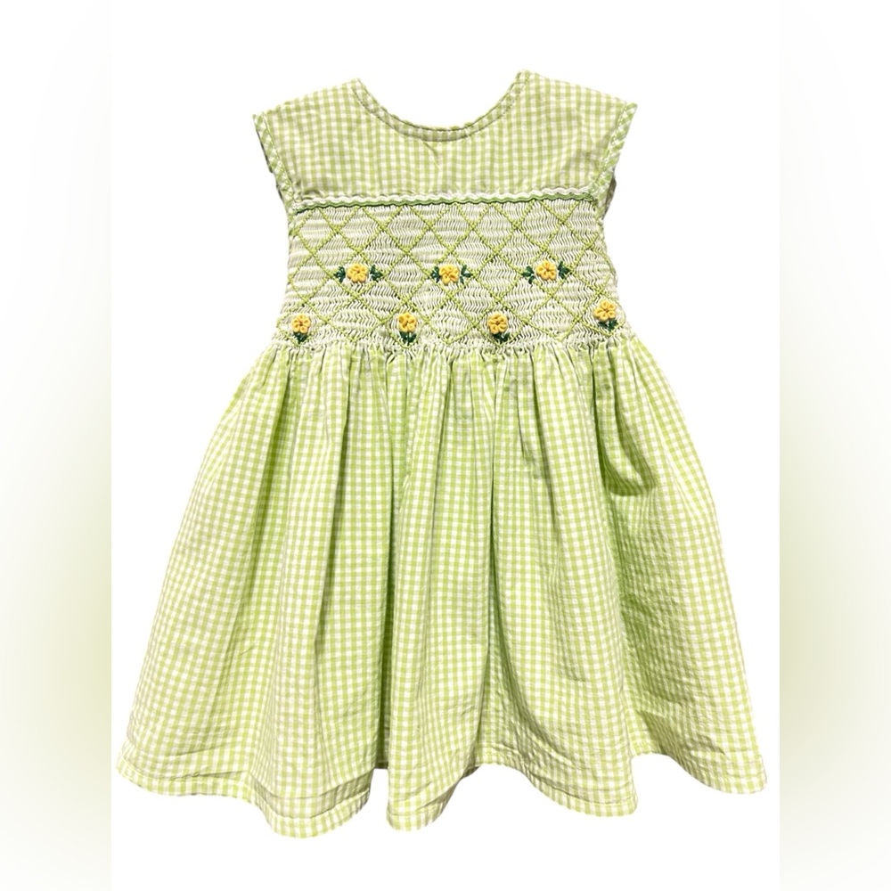 Gigles Green Gingham Smocked Dress | Girls Size 3